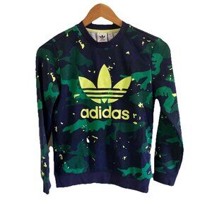 Adidas Boys Sweatshirt Blue Colorful Sz M(11/12 Y Old) Crew Neck Long Sleeve